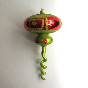 Jumbo Finial Glass Christmas Ornament 11" Green Red Glitter LB Made in China